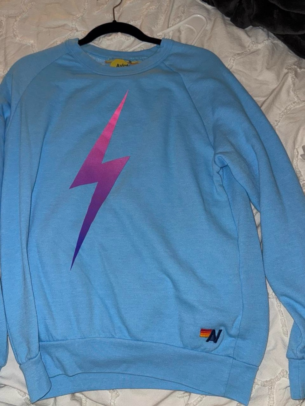 Aviator Nation Light Blue Lightning Bolt Crewneck Sweater